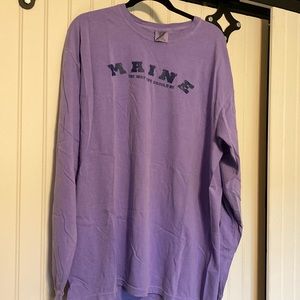 Brand new Maine long sleeve T-shirt. XL. 23” pit, 30” long, purple with blue.